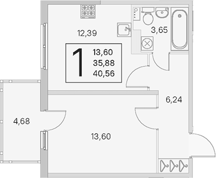 1-комнатная квартира 35.88 м², 3/4 эт., ЖК «Любоград в Стрельне»